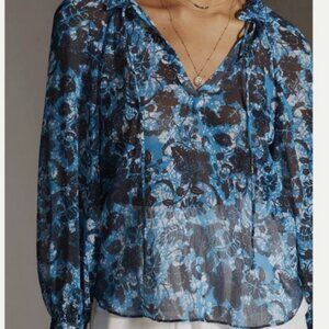 Anthropology Sheer Printed Peasant Blouse
